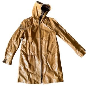 STEPHEN Tan Italian Leather 100% Real Leather Womens Zip Hooded Jacket size L
